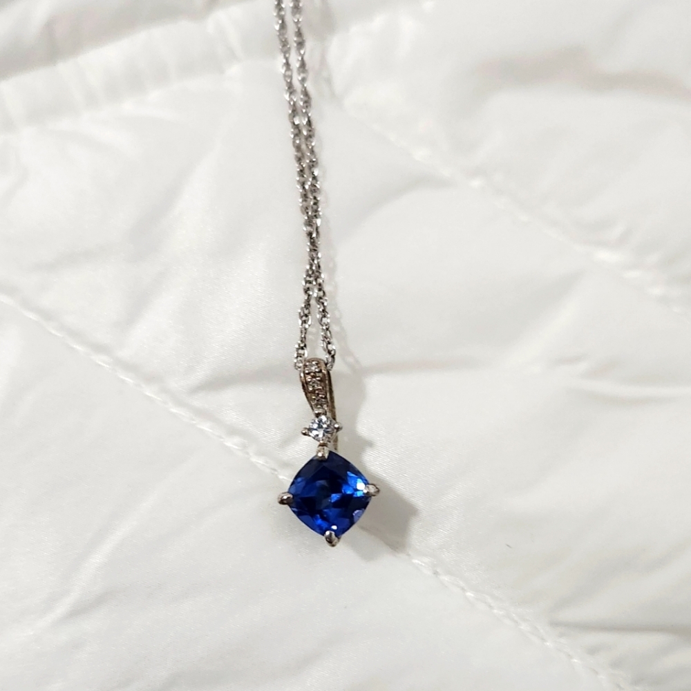 Kay Jewelers Silver Necklace with Sapphire Pendant